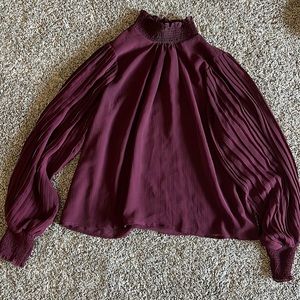 Medium burgundy, sheer turtleneck
